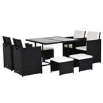 Rattan Garden Furniture Patio Dining Table Set W/ 8 Stools | Black