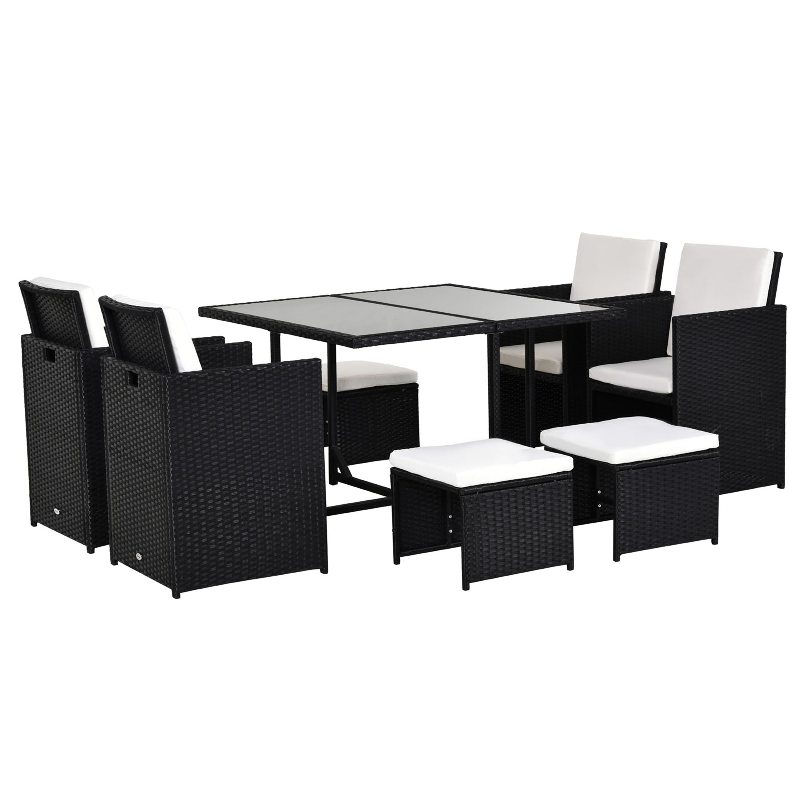 Rattan Garden Furniture Patio Dining Table Set W/ 8 Stools | Black