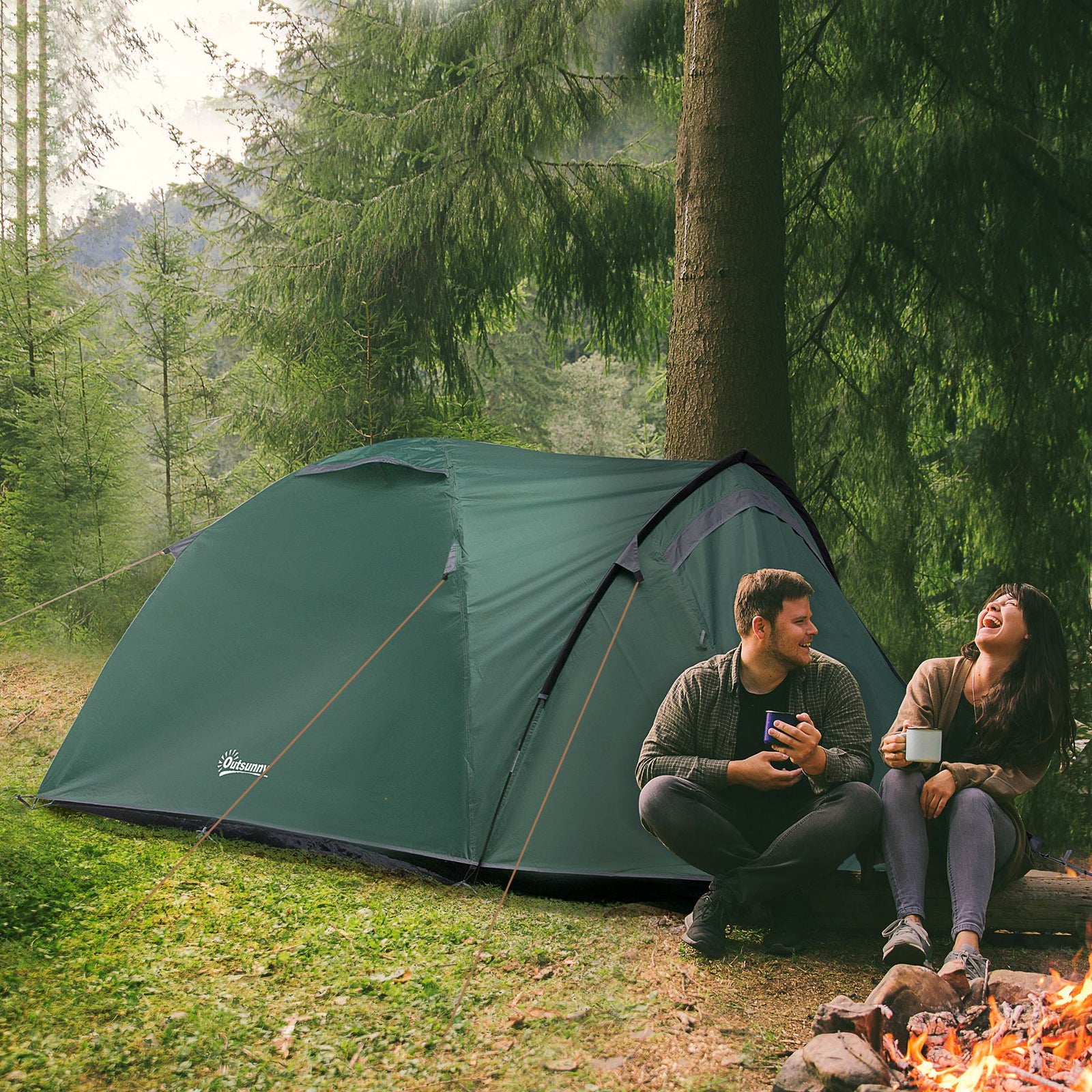 Compact Camping Tent W/ Vestibule & Mesh Vents For Hiking | Gray
