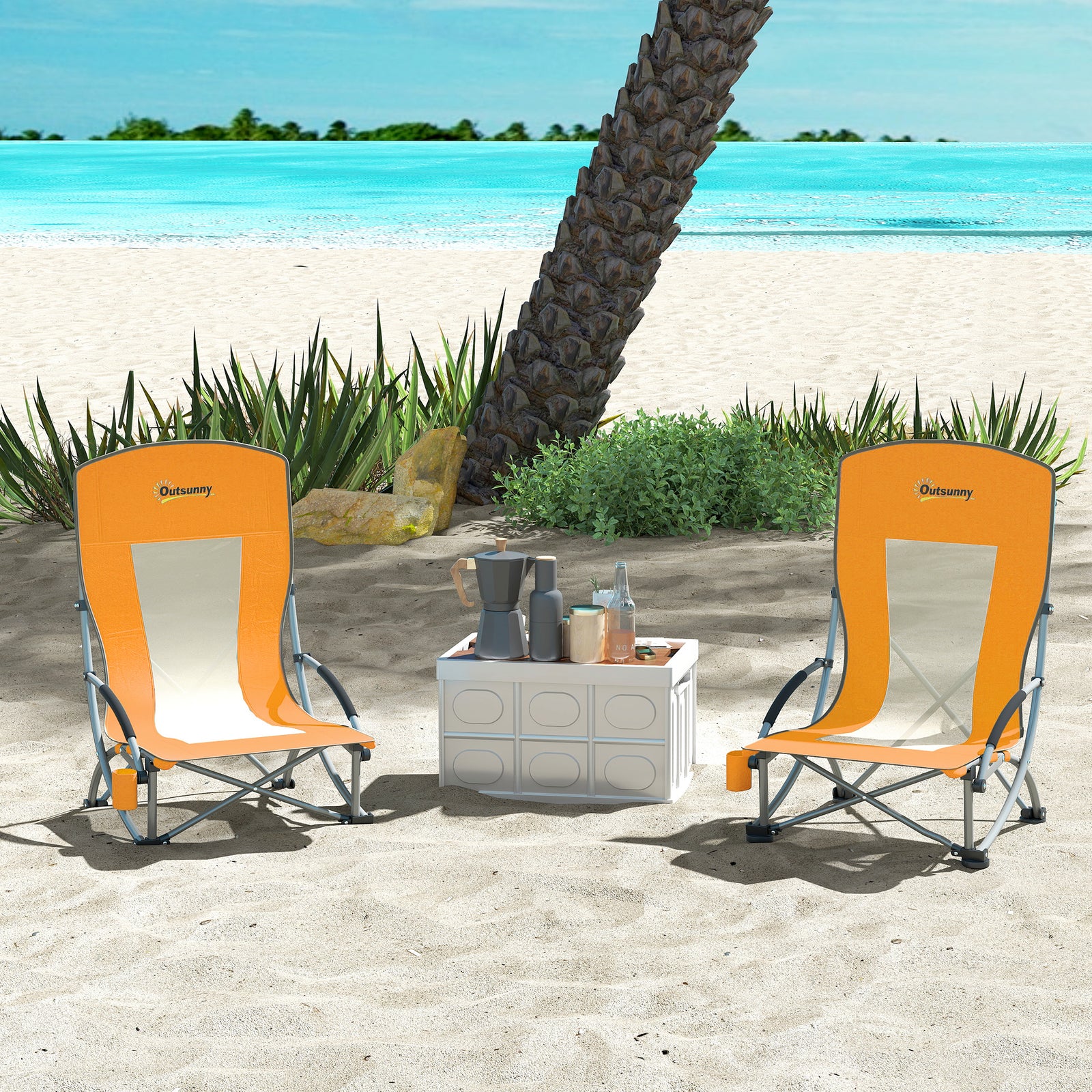 Set Of 2 Folding Beach Chair, Camping Chair With Carry Bag | Orange