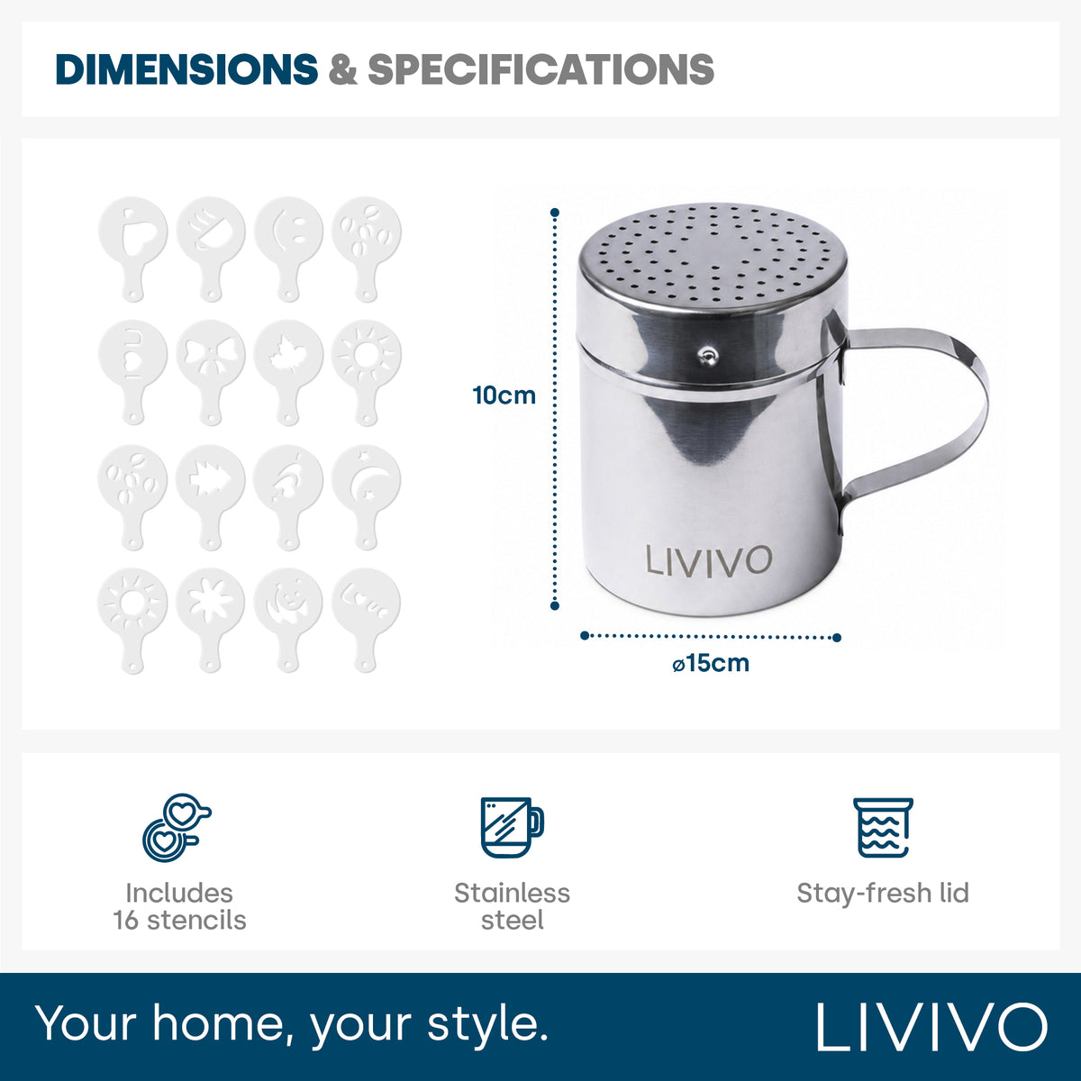 Livivo Stainless Steel Cocoa Shaker For Coffee And Desserts