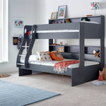 Oliver Triple Sleeper Storage Bunk Bed With Drawer With Memory Foam Mattresses | Small Double | Grey