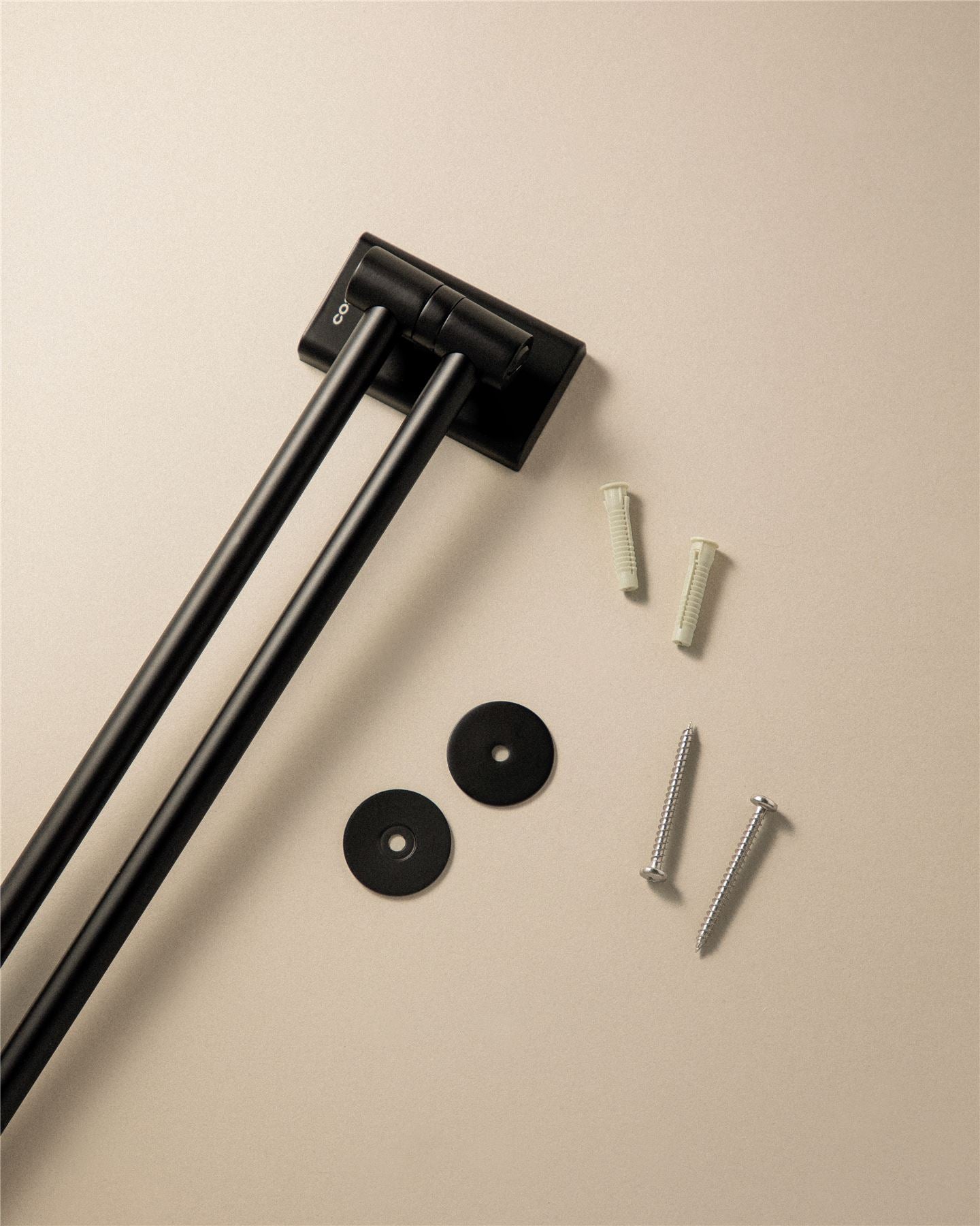 Double Towel Rail, Swivel, Easy To Install, Matt Black, Next Collection