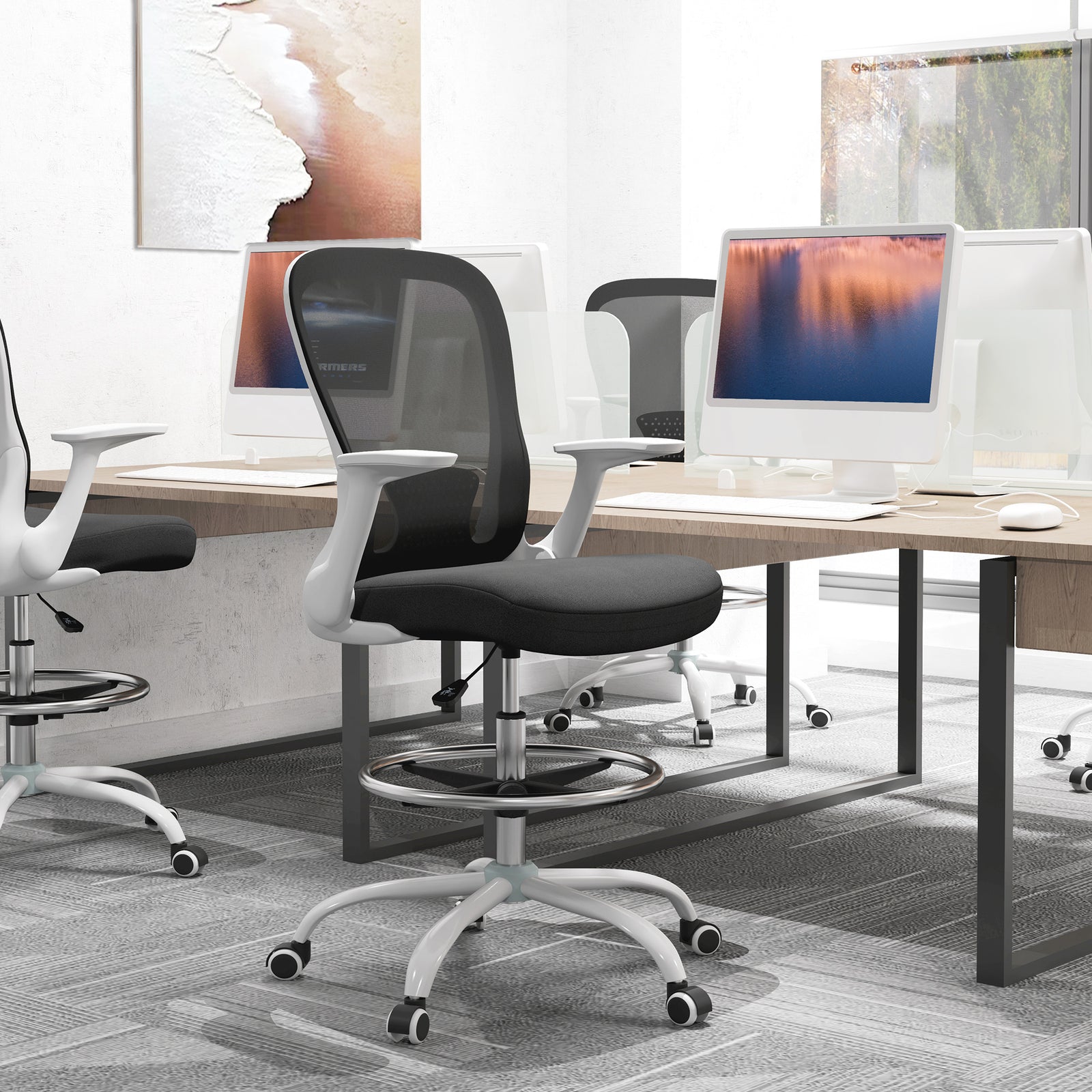 Mesh Drafting Chair, Ergonomic | Black