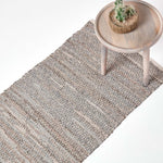 Real Leather Handwoven Diamond Pattern Rug | 200cm | Grey