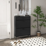 Shoe Storage Cupboard With 2 Flip Doors Sliding Out Drawer | One Size | Black