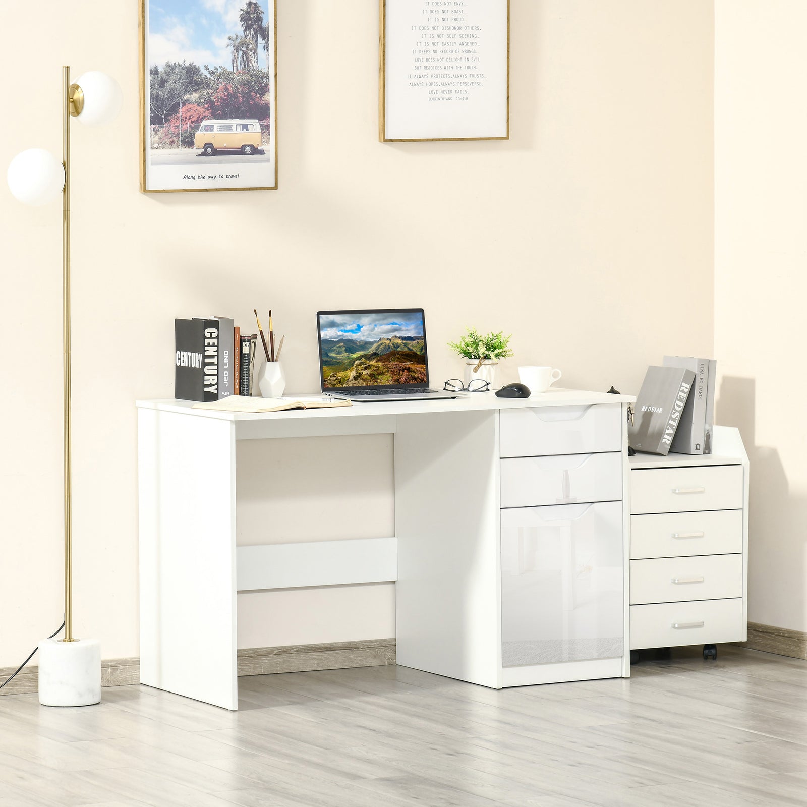 Computer Desk W/ Drawers Modern Writing Workstation For Home | White