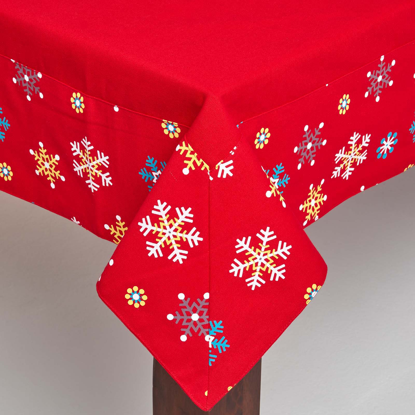Cotton Christmas Red Snowflake Border Tablecloth | 54" x 90" | Red