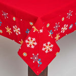 Cotton Christmas Red Snowflake Border Tablecloth | 54" x 70" | Red