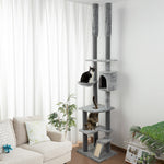 225-255cmh Floor-to-ceiling Cat Tree For Indoor Cats W/ Condo Ramp