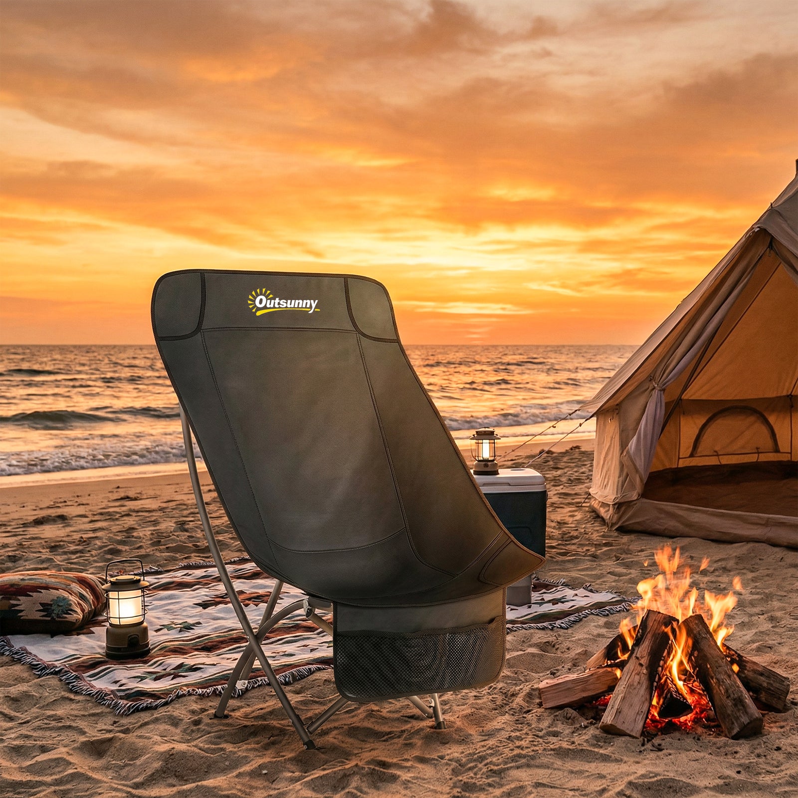 Camping Chair Portable With Side Pocket | Black