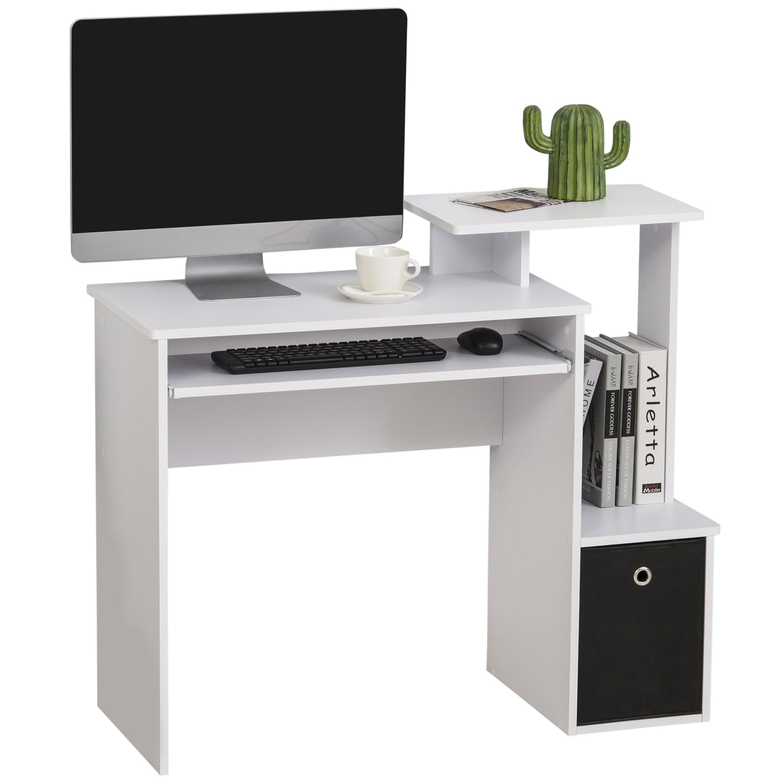 Computer Desk, Sliding Tray, Drawer | White