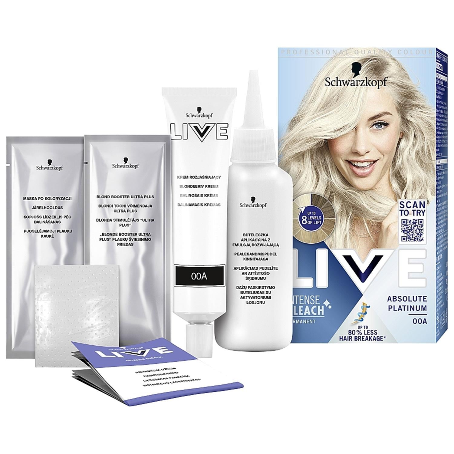 Live Absolute Platinum Blonde Permanent Hair Dye, Intense Lightener 00a 3x