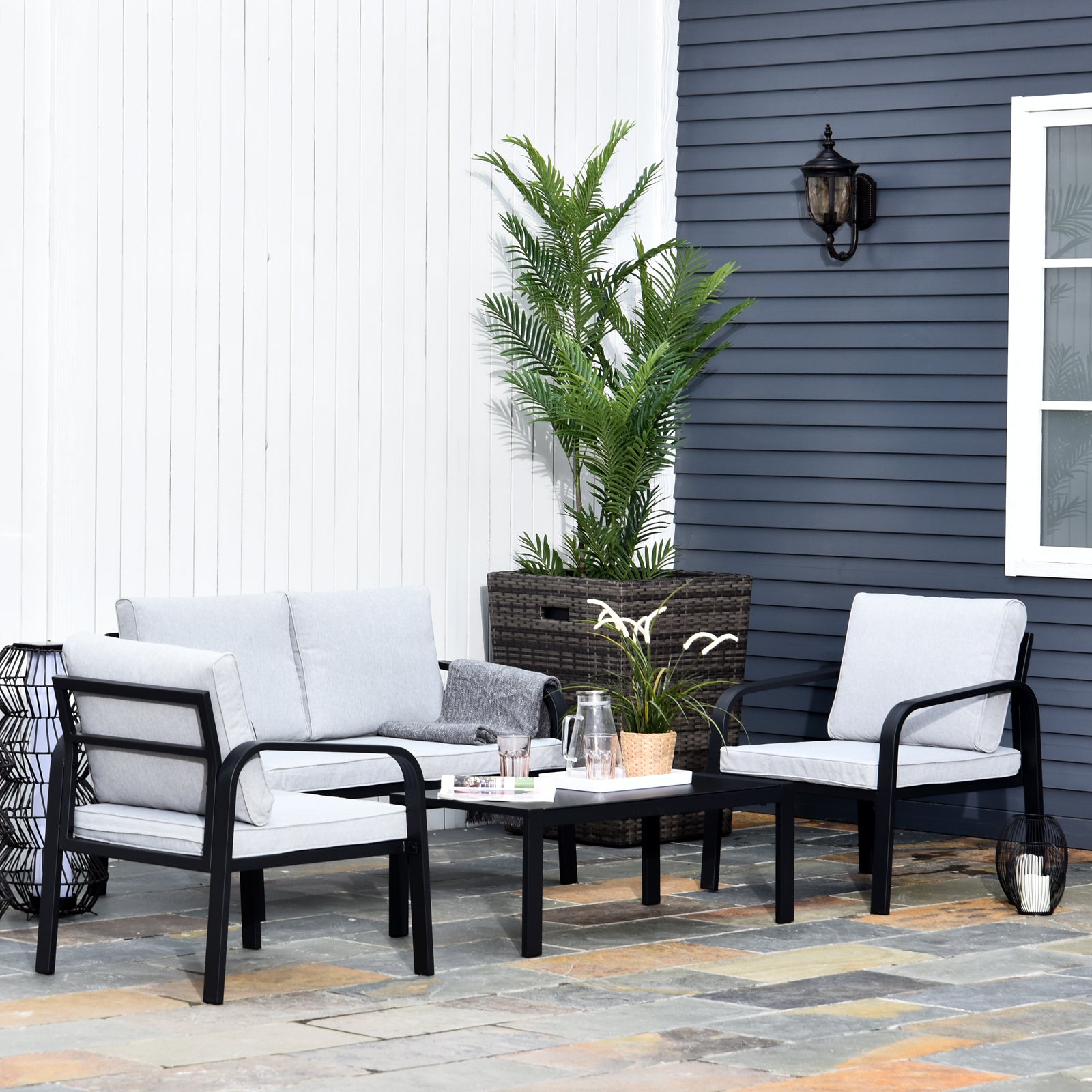4pcs Garden Sectional Loveseat Set W/ Cushion