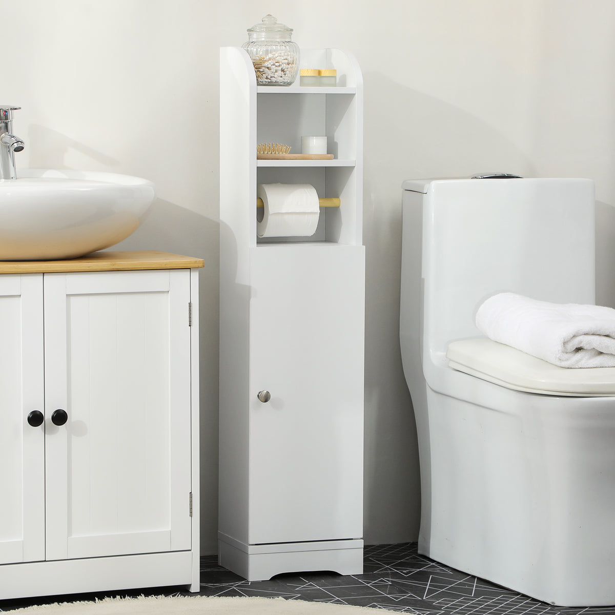 kleankin Freestanding Bathroom Storage Unit With Adjustable Shelf, White