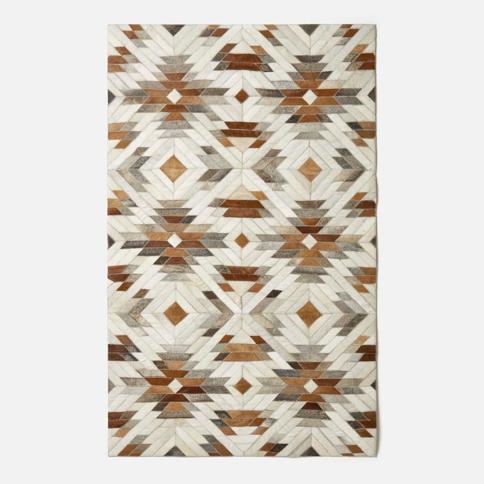 Geometric Leather Rug, 90 X 150 Cm | 150cm x 95cm | Cream & Brown