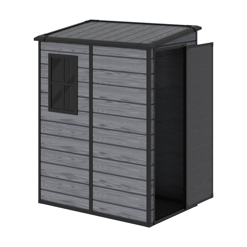 5x4 Ft Outdoor Plastic Storage Shed With Floor & Window, Lockable, Wood Grain Design