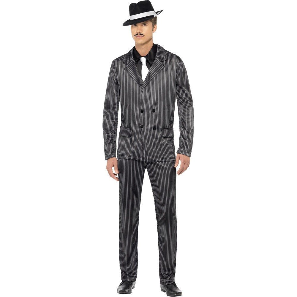 Gangster Costume, Black, Pinstripe | Large