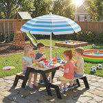 AIYAPLAY 3 In 1 Wooden Kids Picnic Table And Bench Set With Parasol, Natural