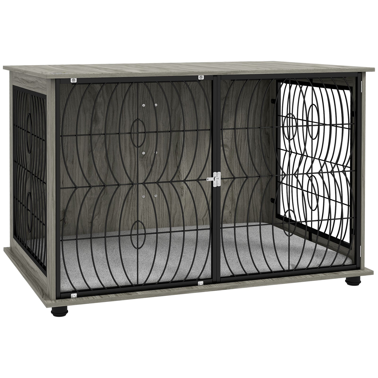 Dog Crate Table W/ Lockable Door, Plush Cushion