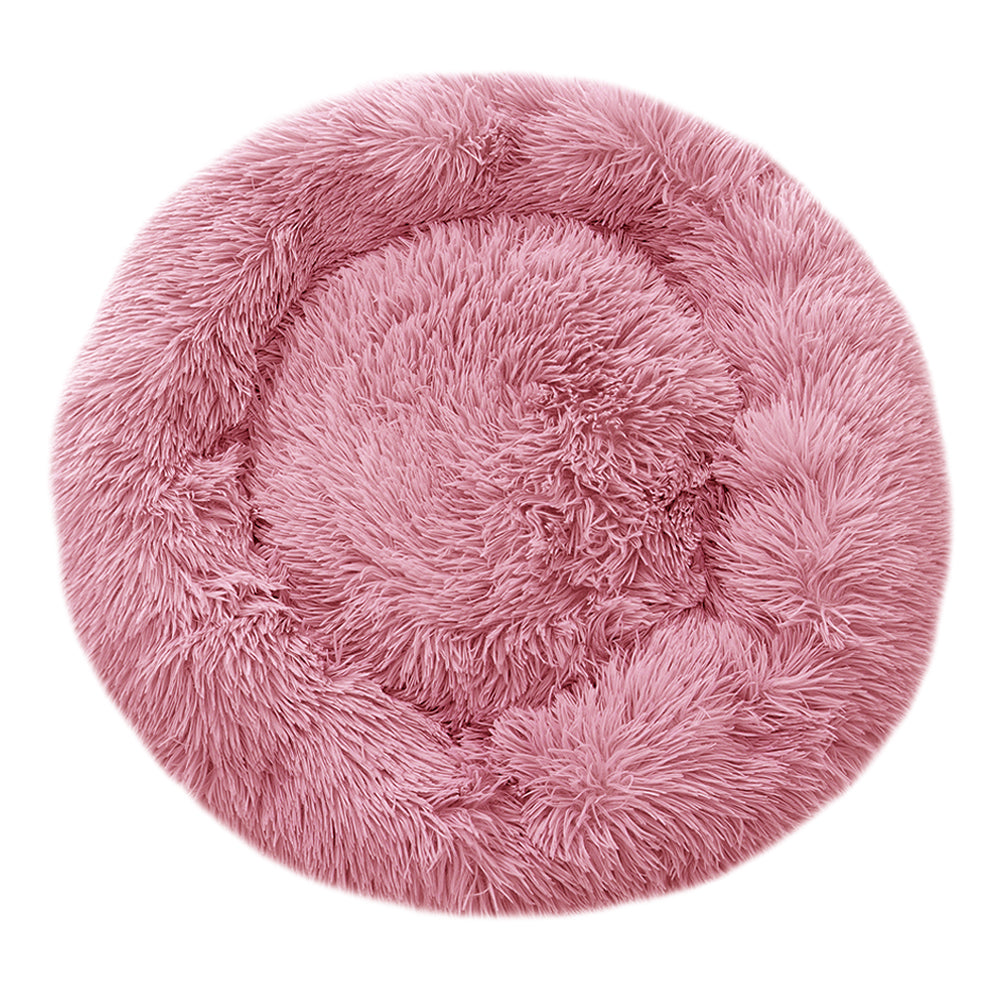 Dia 70cm Calming Round Donut Plush Dog Cuddler Bed Comfort Bed For Dogs | Pink