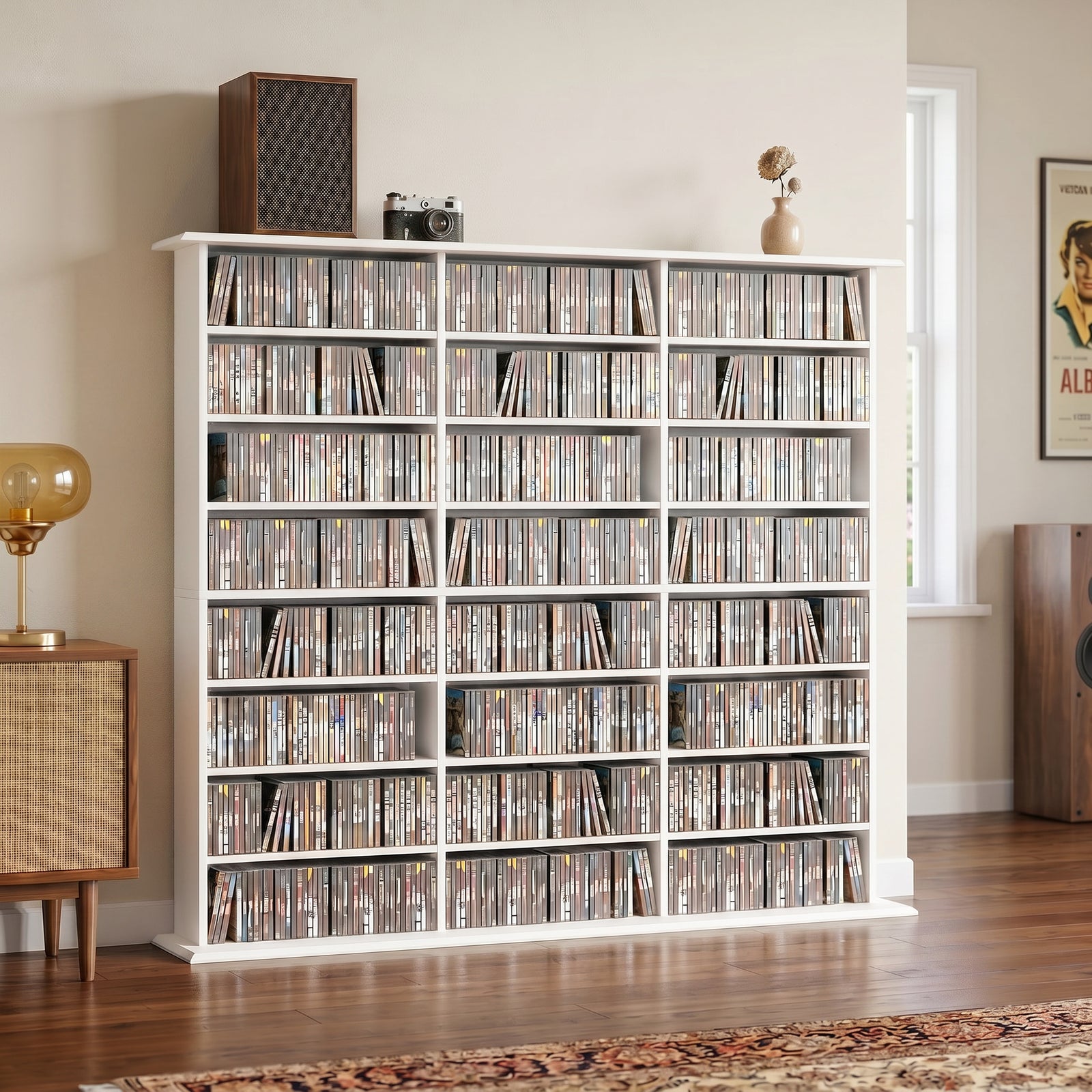 Dvd Storage Unit, Media Storage Shelf With 24 Compartments | White