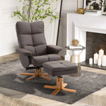Recliner Chair And Footstool Pu Leather Wooden Base | One Size | Brown