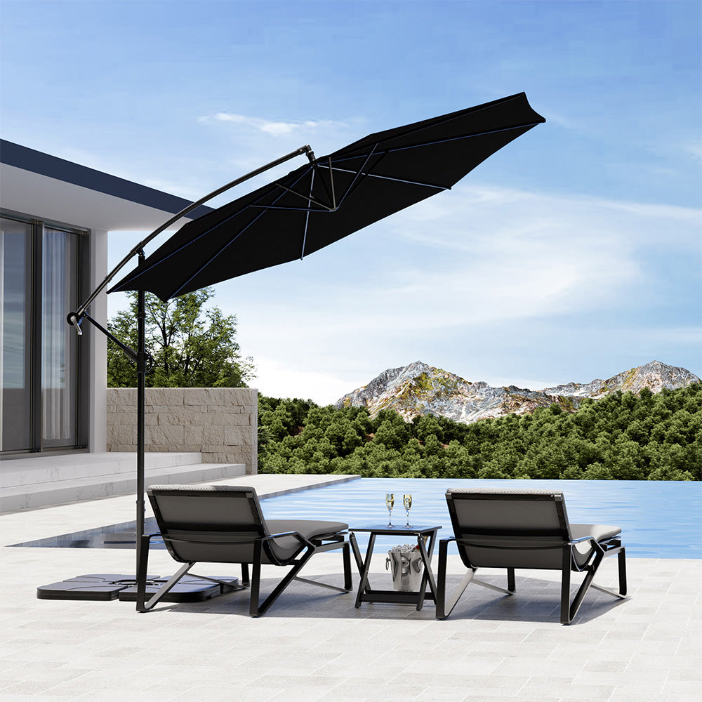 3m Large Banana Cantilever Patio Parasol For Outdoor Sunshade And Rain With A Cross Base And A Square Base