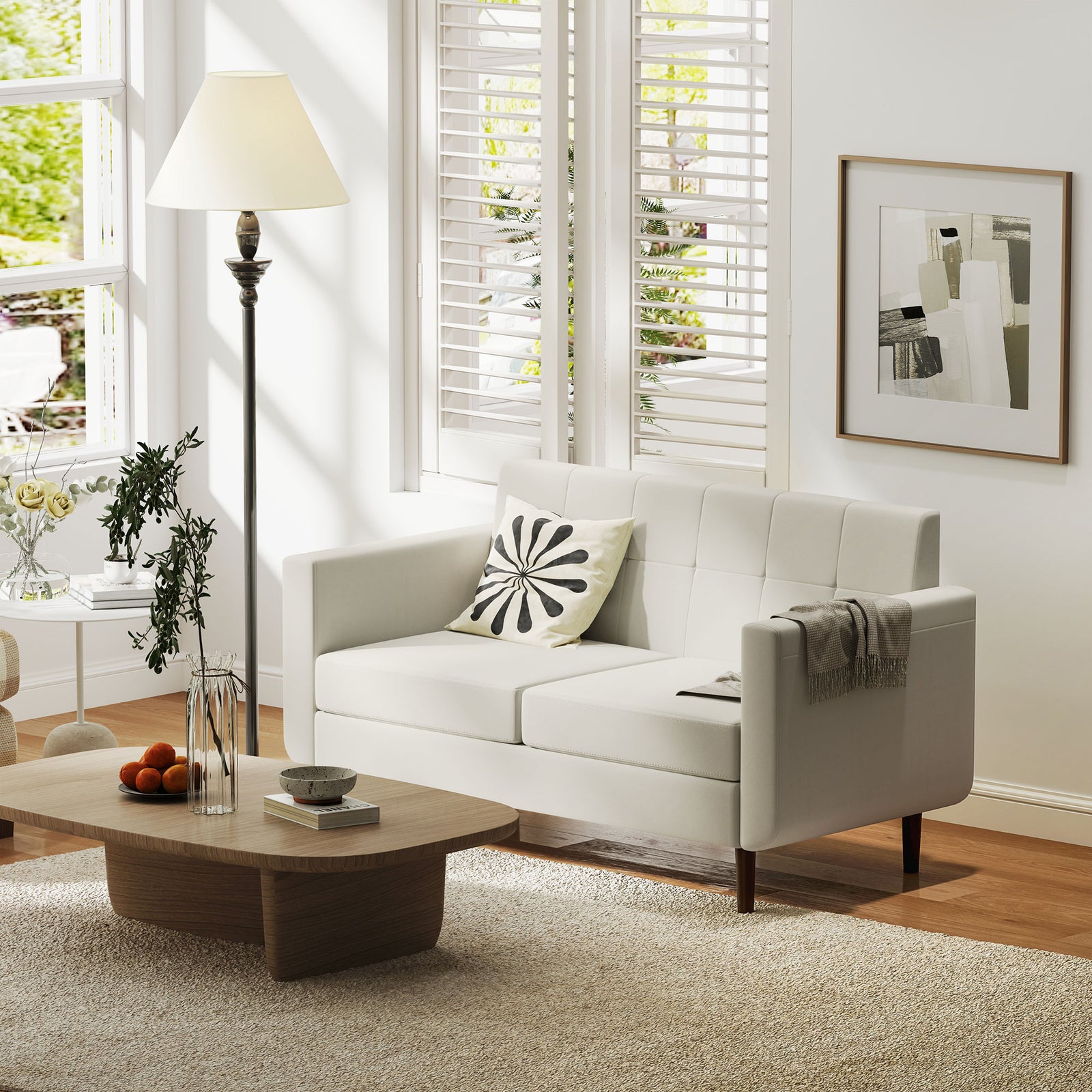 Modern Loveseat Upholstered Fabric Sofa, Cream