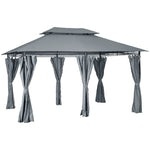 3 X 4m Outdoor 2-tier Steel Frame Gazebo W/ Curtains Outdoor | Gray