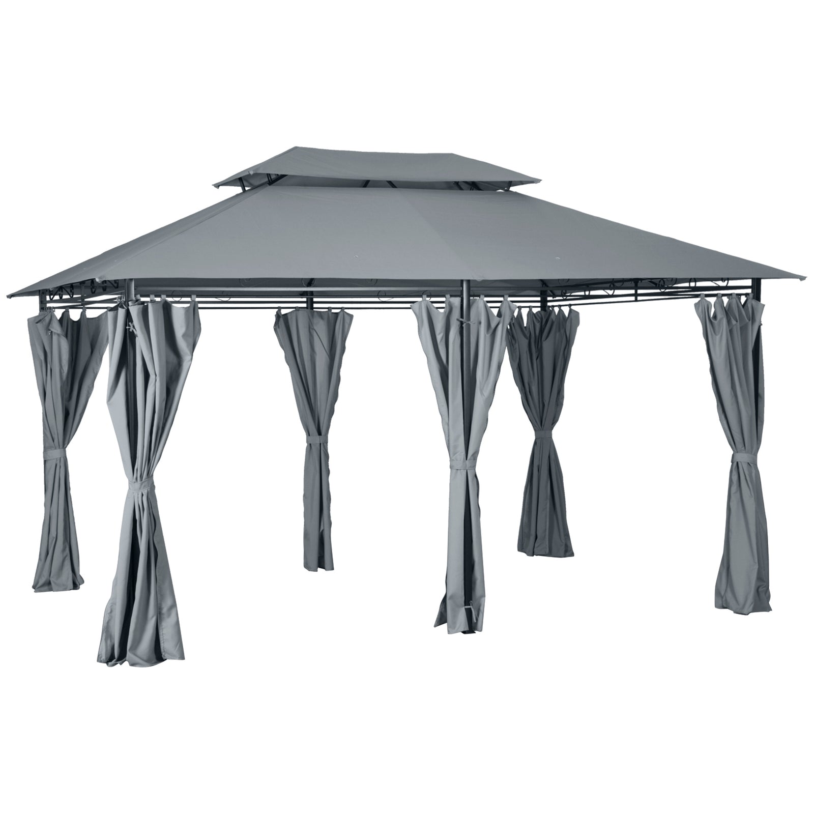 3 X 4m Outdoor 2-tier Steel Frame Gazebo W/ Curtains Outdoor | Gray
