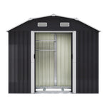 7.72 Ft X 4.3 Ft Outdoor Metal Storage Shed With Double Sliding Doors And Vents - Waterproof Garden Tool Organizer With Foundation And Shelving