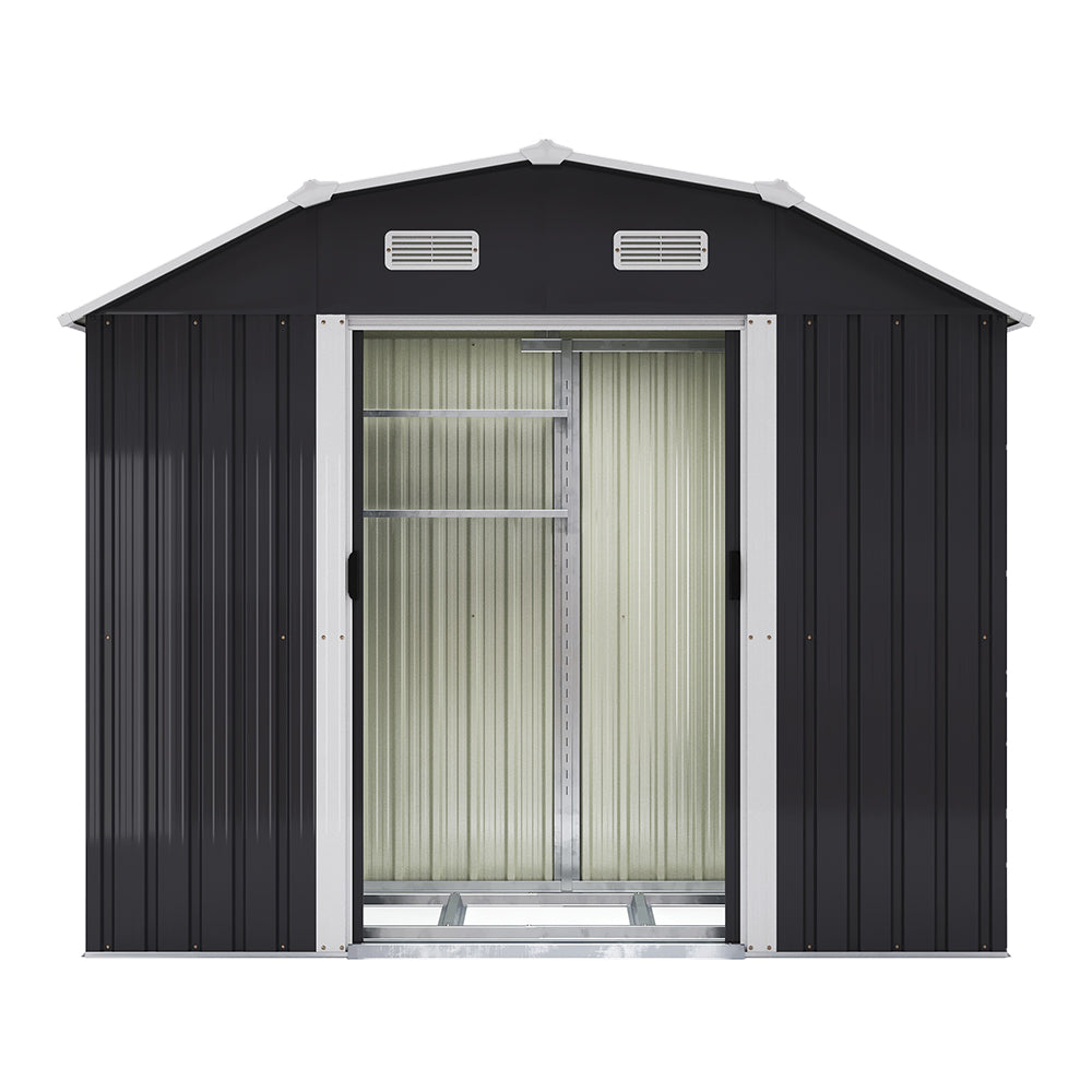7.72 Ft X 4.3 Ft Outdoor Metal Storage Shed With Double Sliding Doors And Vents - Waterproof Garden Tool Organizer With Foundation And Shelving