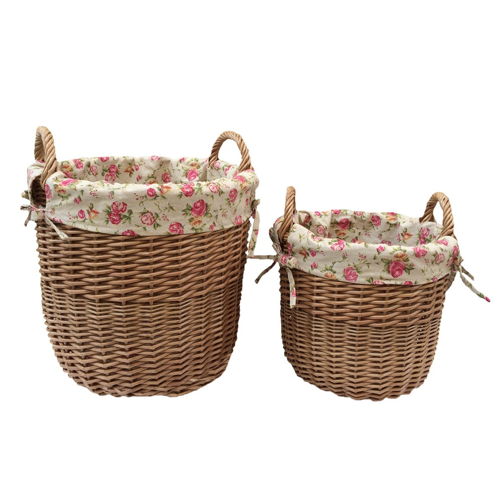 Light Steamed Garden Rose Cotton Lined Laundry Bins | Small | Pink