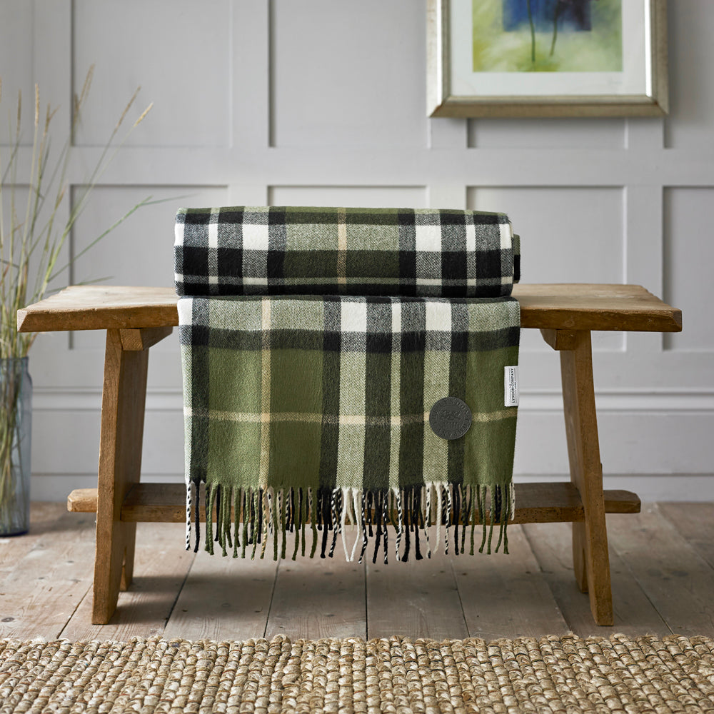 Fergus Tartan Faux Cashmere Large Throw | Green