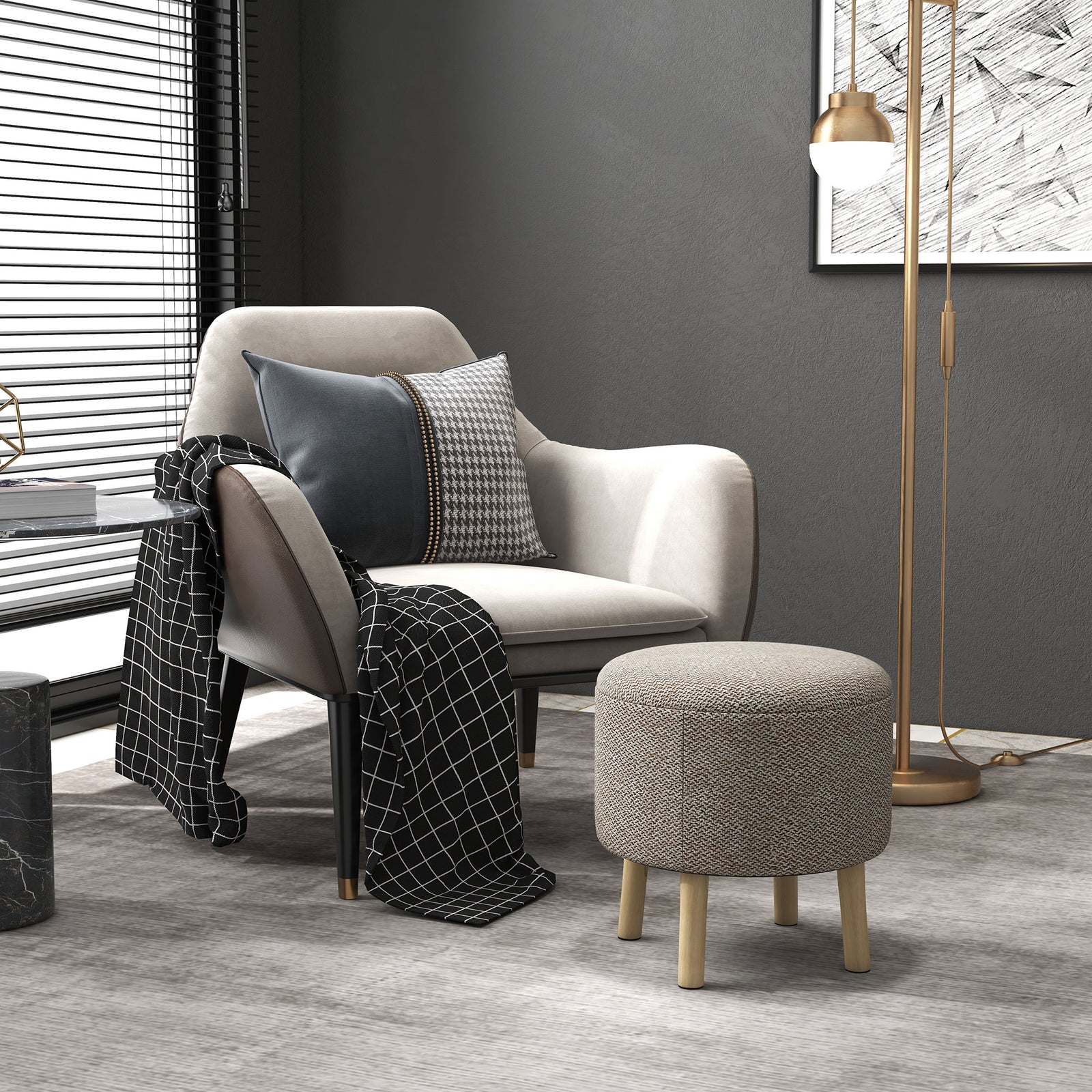 Round Storage Ottoman, Hidden Space, Cushioned