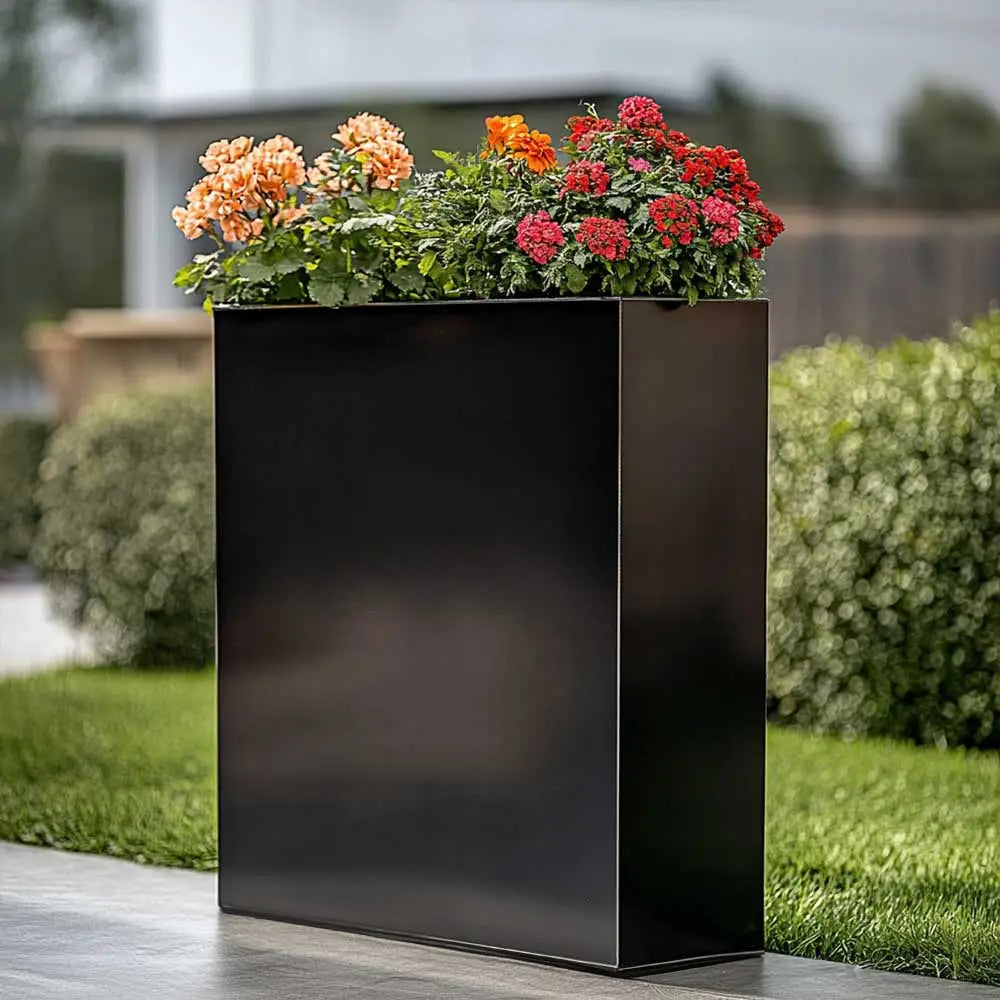 Long Zinc Galvanised Tall Trough Planter | 75cm x 25cm x 90cm | Glossy Black