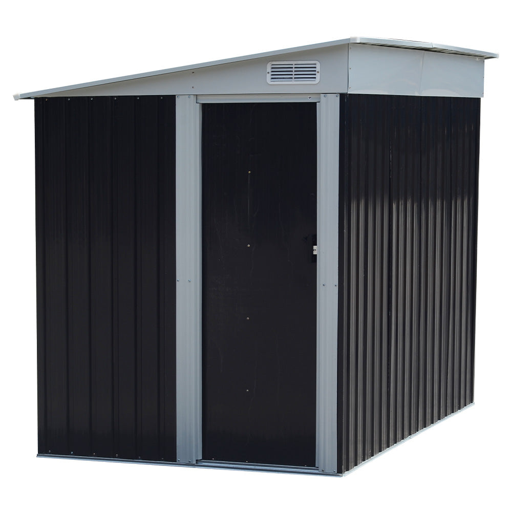 5x7ft Metal Storage Shed With Built-in Metal Shelves, Ventilation, And Sliding Door