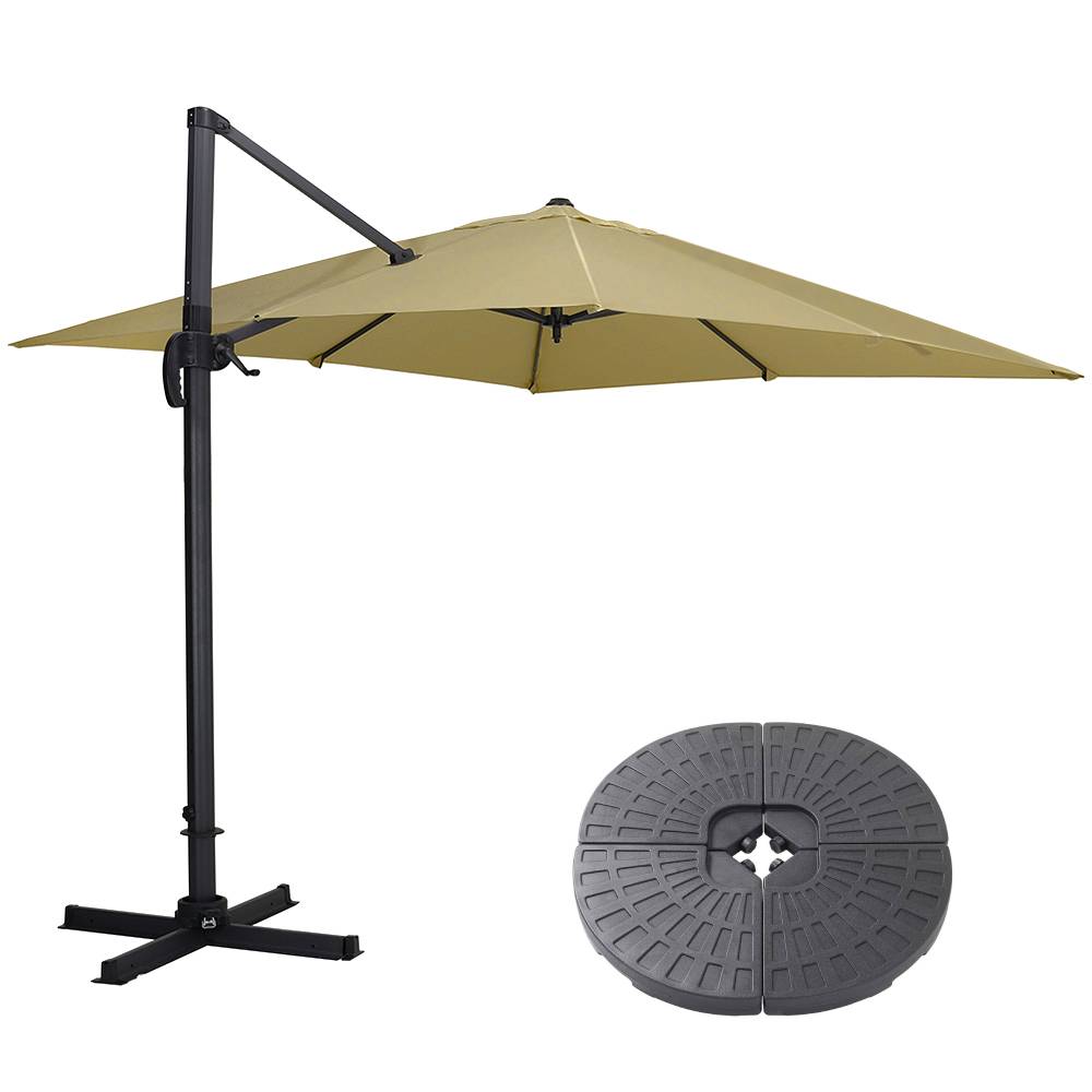 Large Square Patio Parasol With Durable Polyester Canopy, Pa Waterproof Coating, Adjustable Height, 360° Foot Pedal Rotation With Cross Base & Round Base | One Size | Taupe