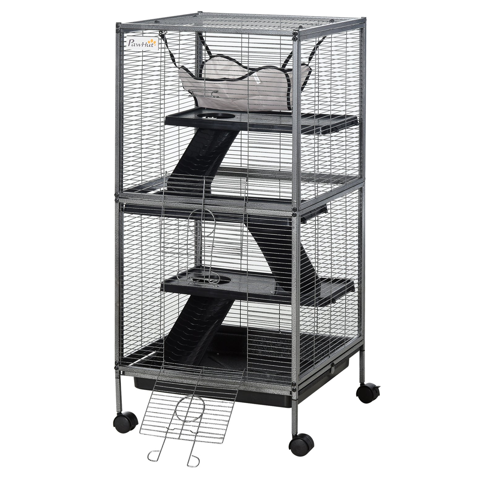 Rolling Small Animal Cage For Chinchillas Ferrets Kittens W/ Ramp | Silver