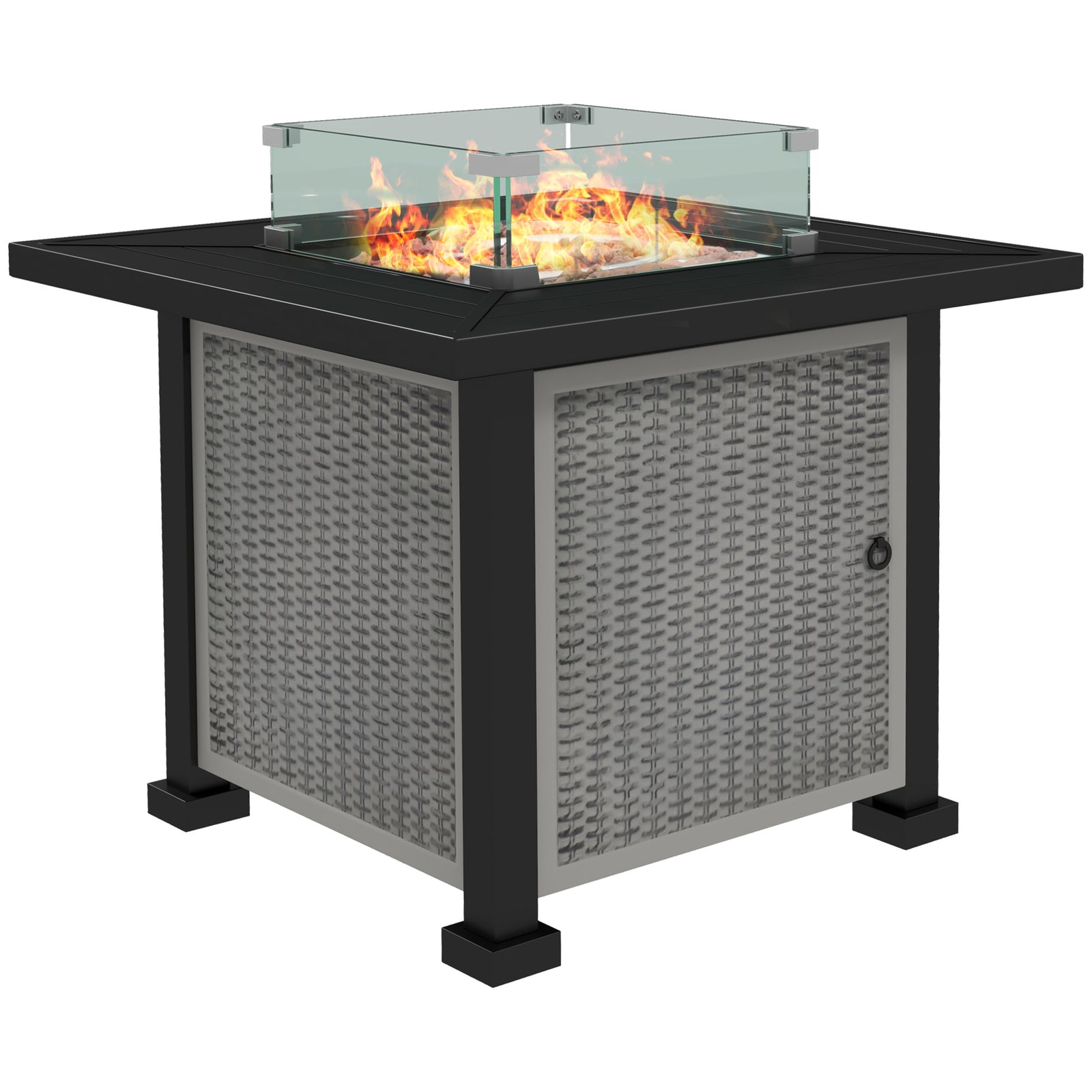 Square Propane Fire Pit Table 50,000 Btu W/ Glass