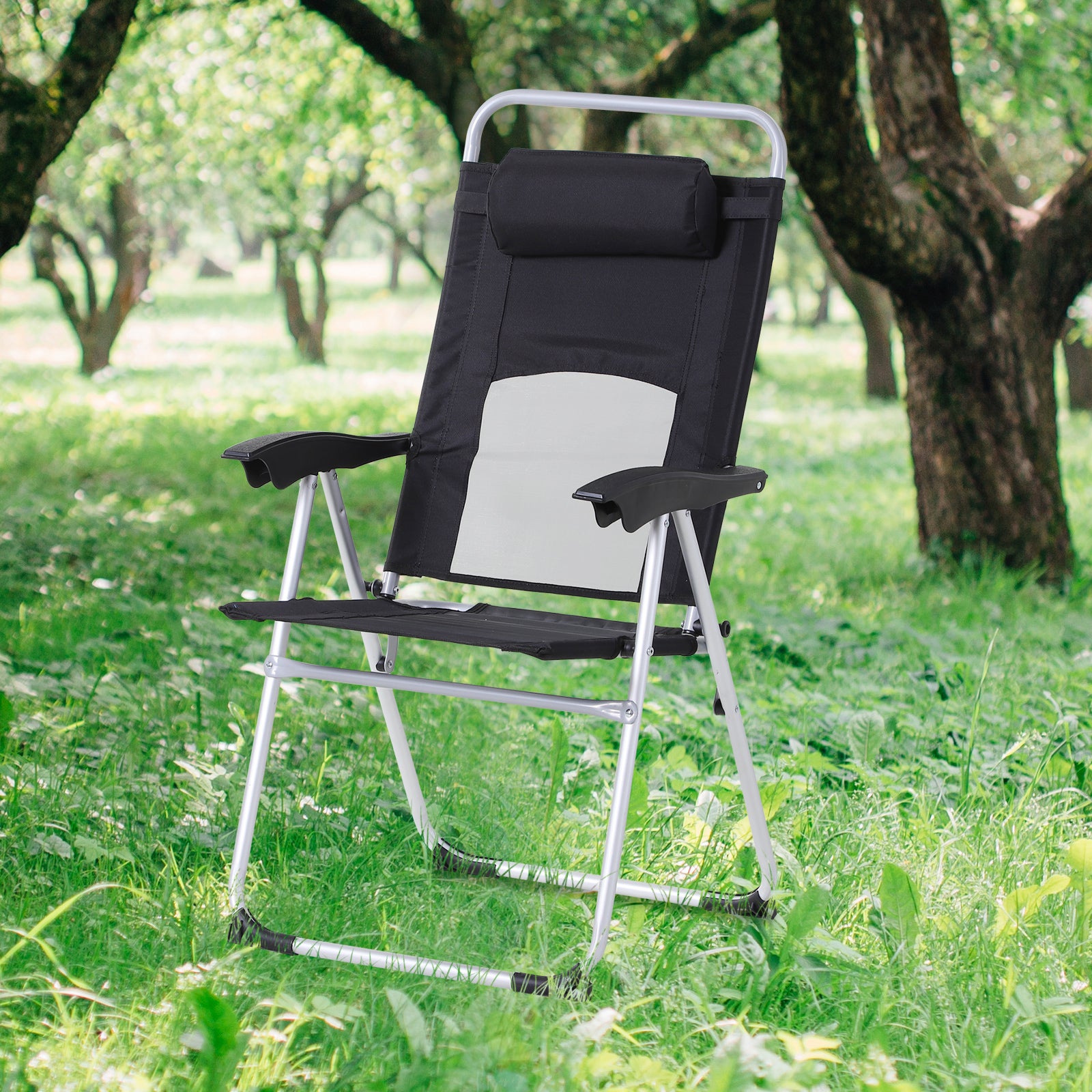 Folding Camping Chair, 3-position Recliner, Black | Black