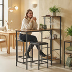 3pcs Breakfast Bar Table And Stools Set 4-tier Shelving | Rustic Brown