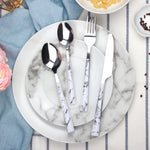 Cutlery Sets 16 Pc Set Knife Fork Spoon Marble Decal Handle