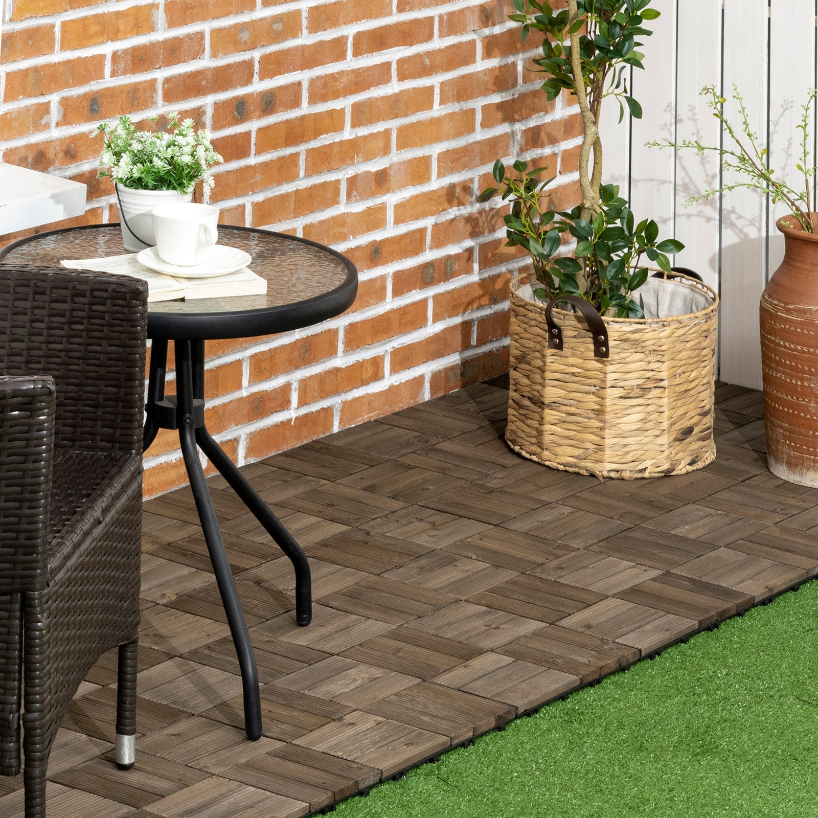 27 Pcs Brown Outdoor Flooring Tiles 30x30 Cm, 2.5㎡ Pack | Charcoal Gray