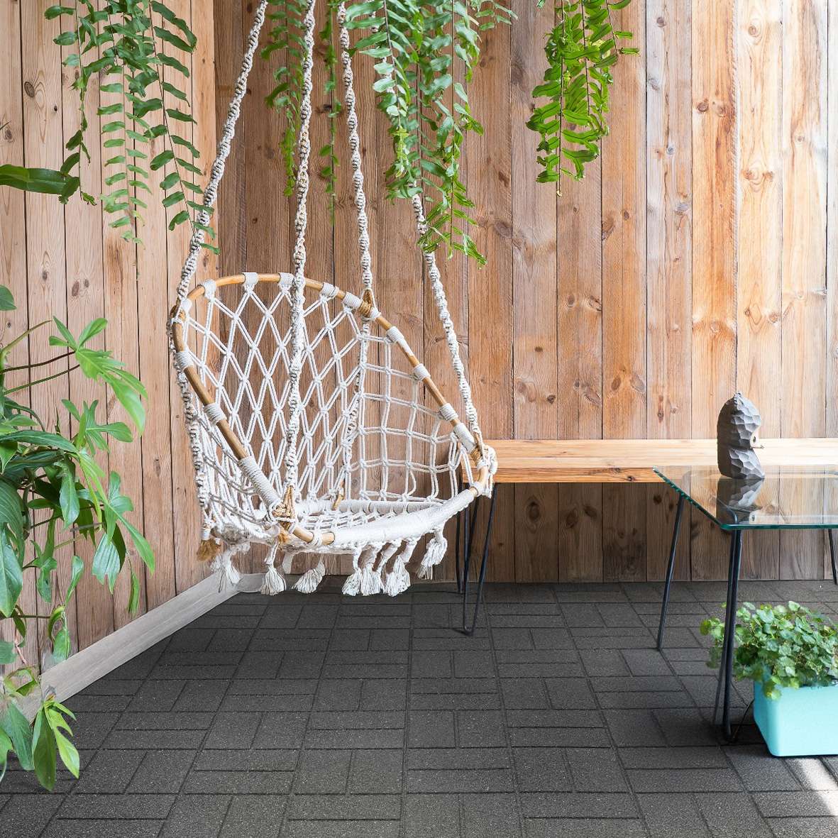 Reversable Garden Stepping Stones Decking Paver 40x40cm | Set of 4 | Dark Grey