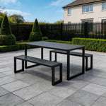 3-Piece Outdoor Patio Furniture Set with 2 Benches, WPC Top & Metal Frame Garden Patio Furniture Set with Parasol Hole