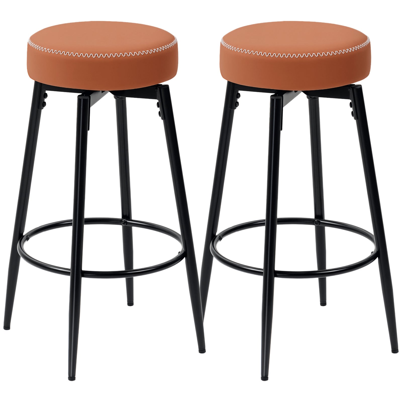 Swivel Bar Stools Set Of 2, Pu Leather Barstools With Footrest | Brown