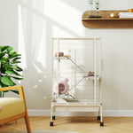 4 Levels Rolling Small Animal Cage With 3 Ramps, Water Bottle, Food Dish, Beige