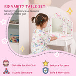 Makeup Dressing Table Set With Tri-folding Mirror And Drawer | White